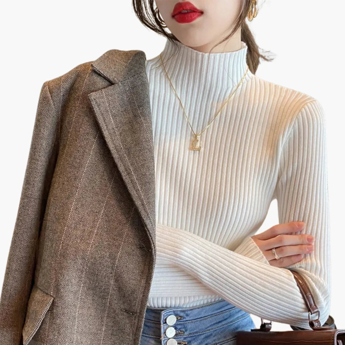Winter Slim Knit Mock Neck Sweater