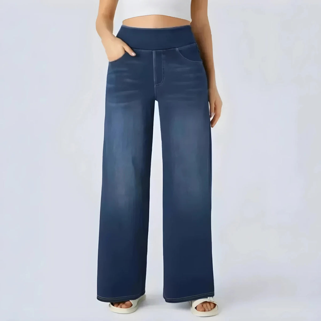 Washed High Waist Straight-Leg Jeans