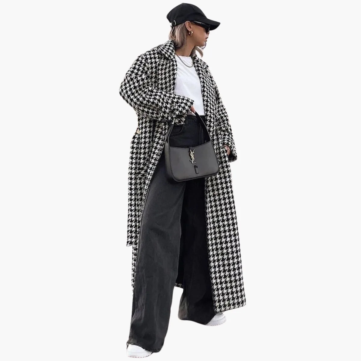 Houndstooth Double-Breasted Coat