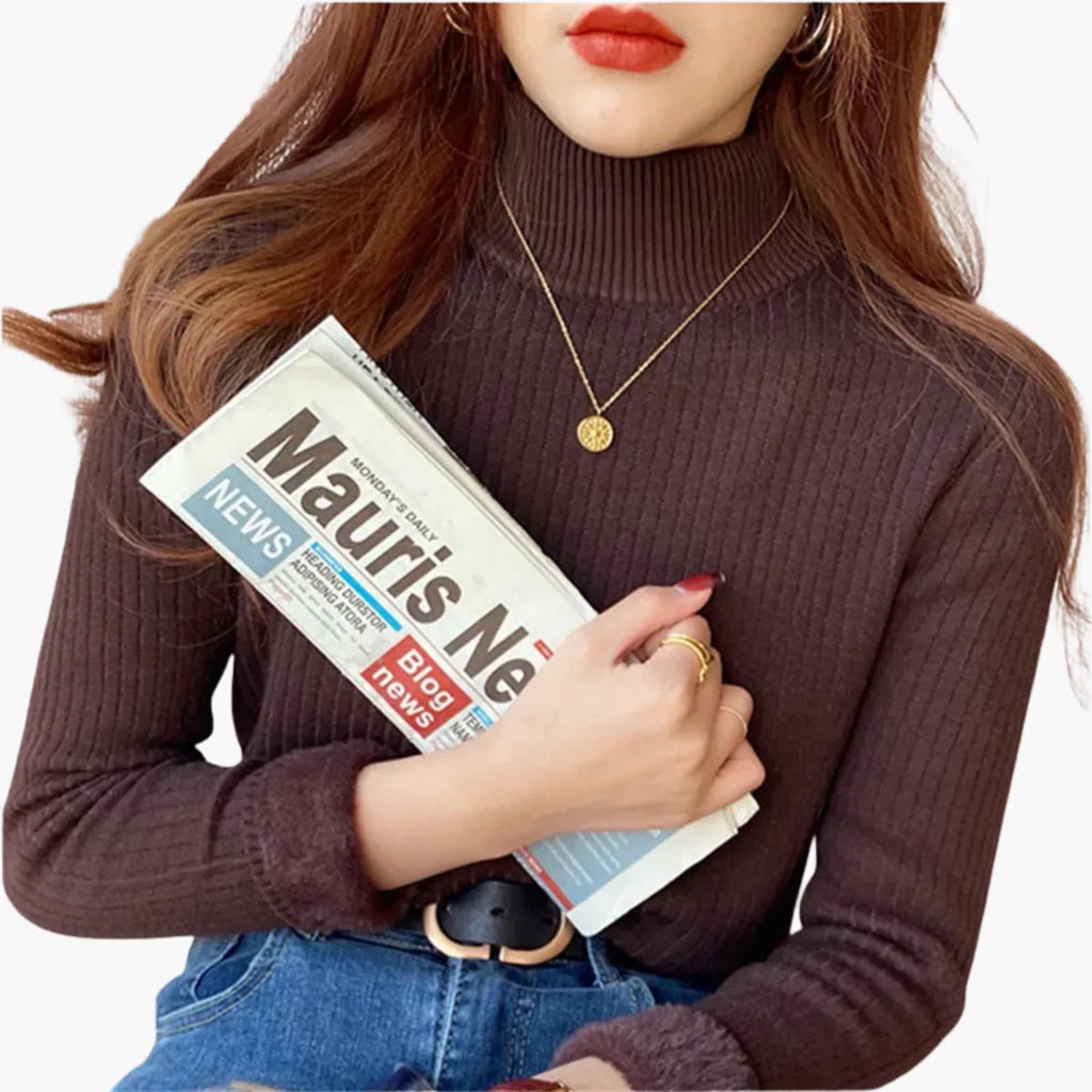 Retro Red Velvet-Lined Turtleneck Sweater