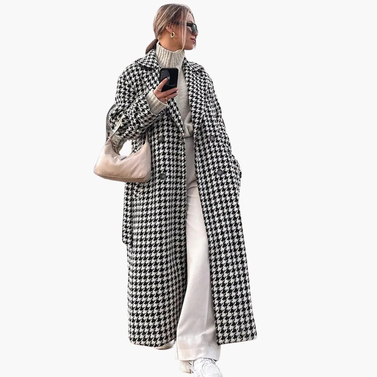 Houndstooth Double-Breasted Coat
