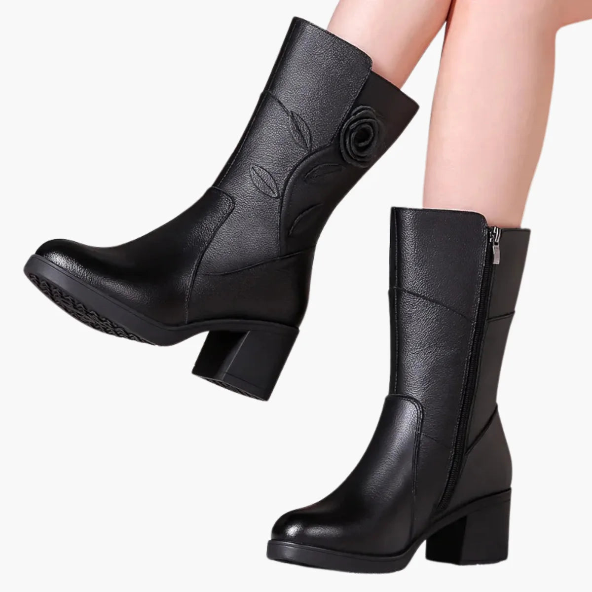 Genuine Leather Mid-Calf Boots